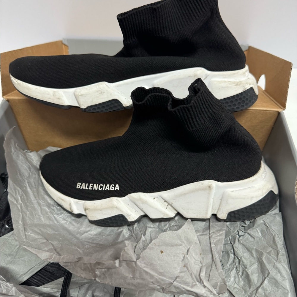 Balenciaga Black and White Knit Sneakers